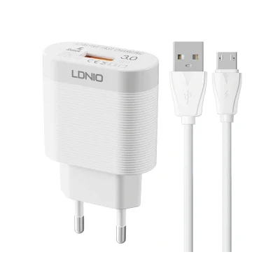 Imagem ilustrativa - Carregador LDNIO QC3.0 USB com cabo micro USB branco