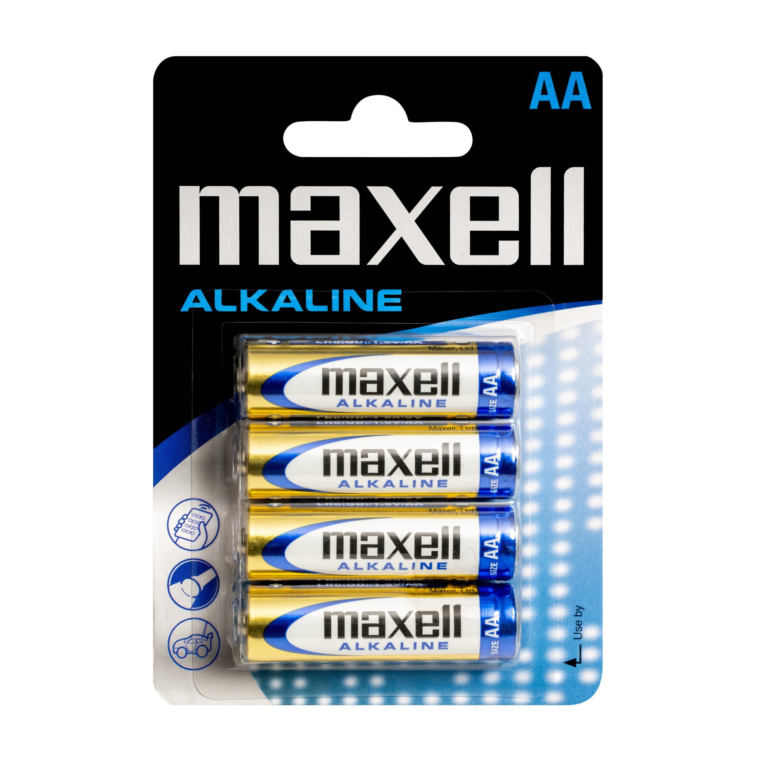Blister de 4 pilhas alcalinas Maxell AA LR6