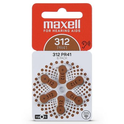 Embalagem de 6 pilhas de zinco-ar Maxell PR41 312