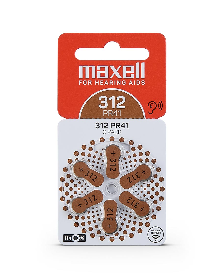 Embalagem de 6 pilhas de zinco-ar Maxell PR41 312